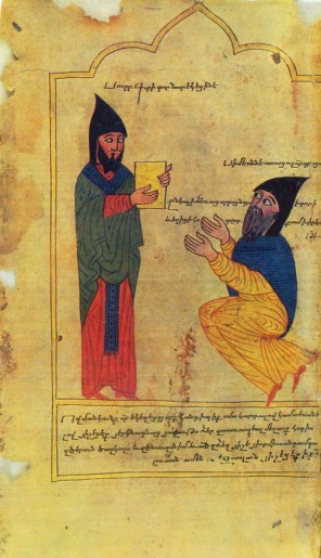 나렉의 성 그레고리오와 방문자 시메온_photo by Tserun_from Book of Lamentations by Grigor Narekatsi in 1391.jpg
